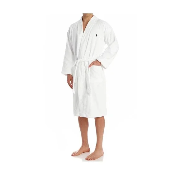 Polo Ralph Lauren Mens White Terry Cloth Bathrobe Cotton Spa Robe L/XL - Picture 1 of 8